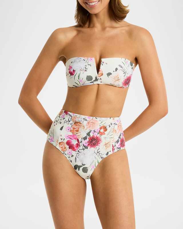 Vee Floral Bandeau Bikini Top